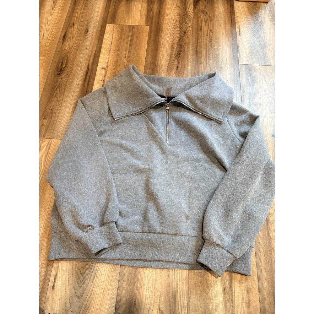 CALIA Women XXL Charcoal Gray Ribbed Quarter Zip Pullover Sweater Mock Neck Boxy